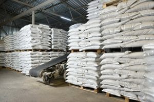 Stacks of bags in warehouse